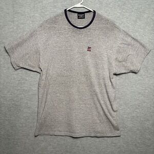 Polo Jeans‎ Co. T-Shirt Ringer Crew Neck USA Flag Logo Gray Tee Men L
